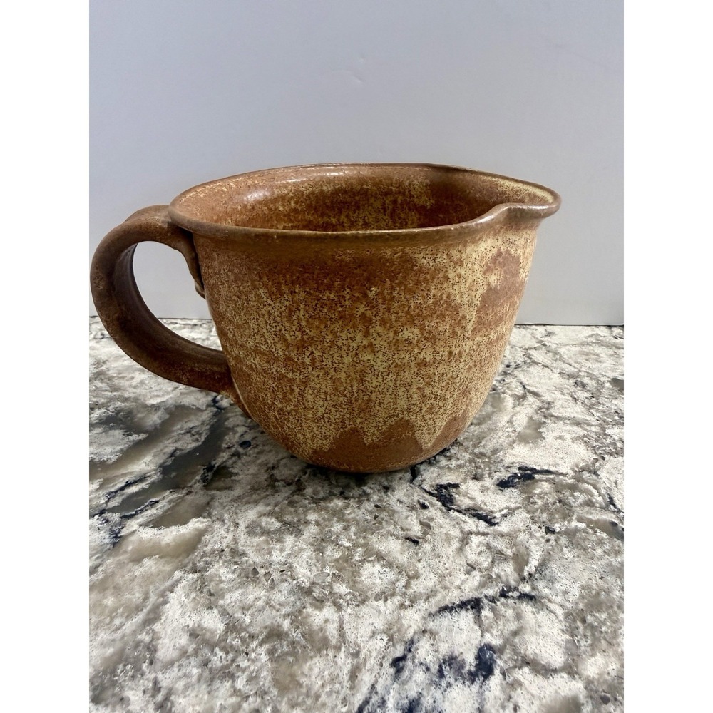Handmade Studio Pottery Batter Bowl Signed Pour Spout Rustic Farmhouse Cottage